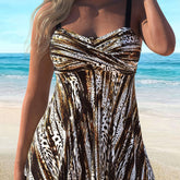 Striped Print Cross Ring 2PCs Set Tankini High Stretch